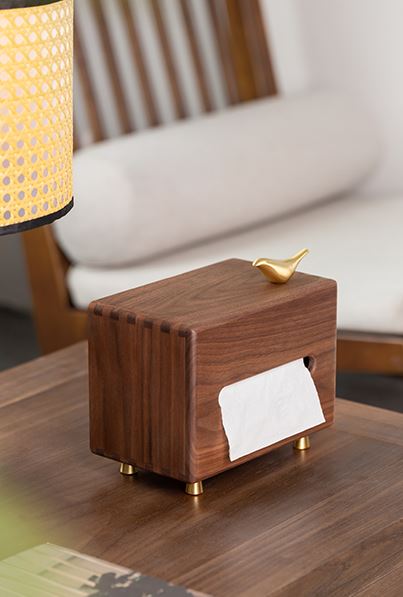 Copper Bird Wooden Tissue Box