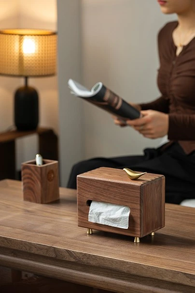 Copper Bird Wooden Tissue Box