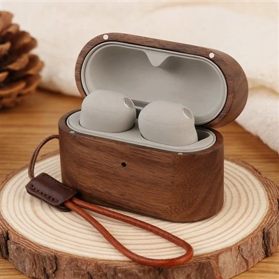 Wooden Sony WF‑1000XM6 Case with Leather Rope